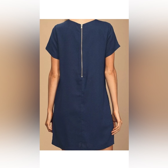NWT Sz XL Lulus Dress Women’s shift and shout chiffon short sleeve mini Navy - Picture 6 of 7